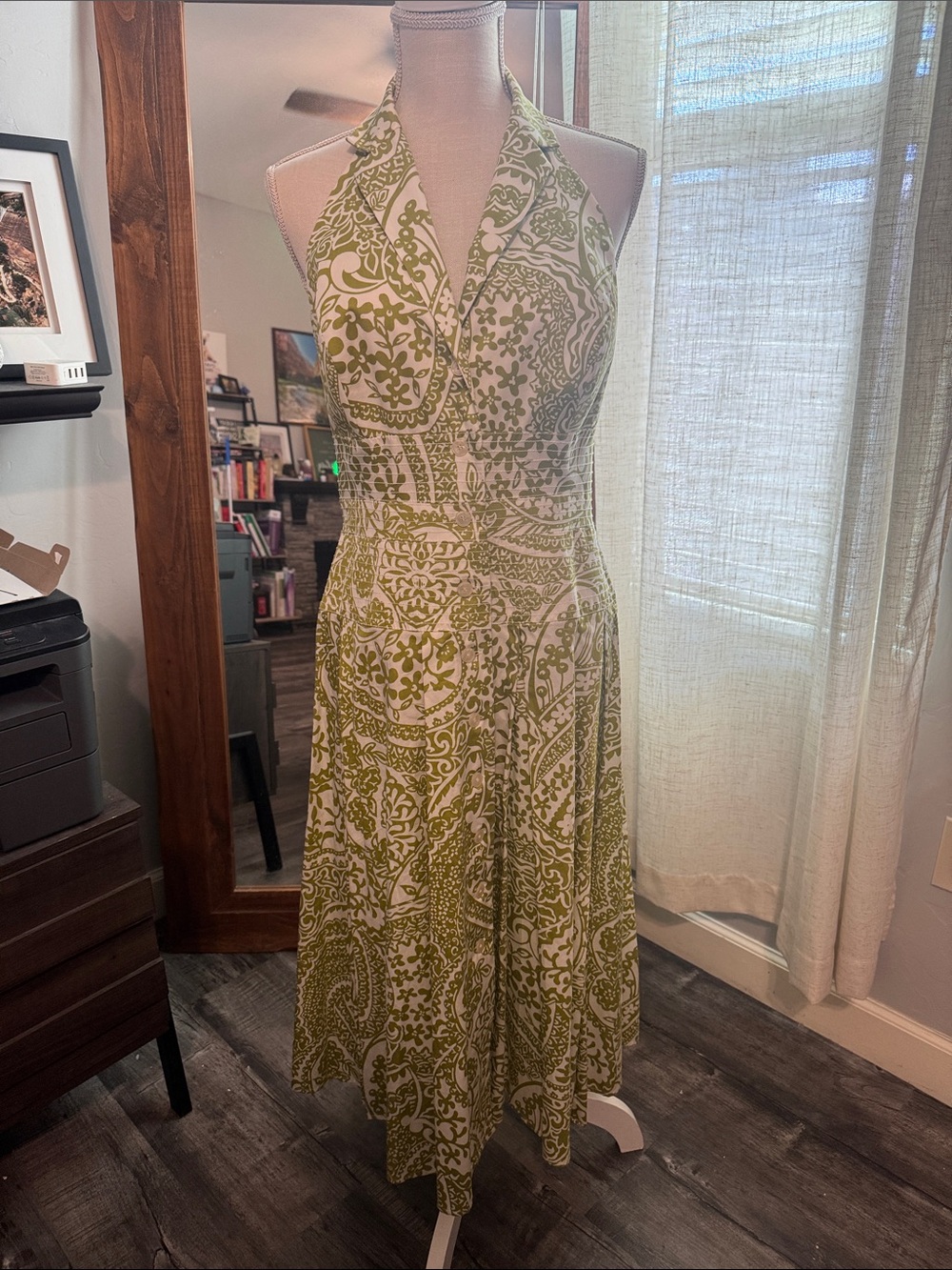 Liz Claiborne Green & White Halter Backless Midi Dress